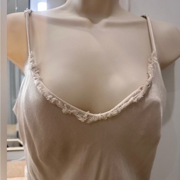Pharaoh Beige Satin Slip Dress with Frayed Trim, Size P/XS - Picture 6 of 13
